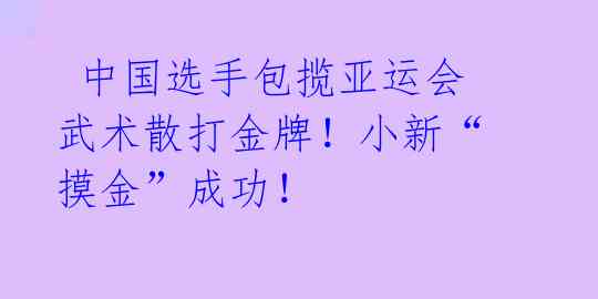  中国选手包揽亚运会武术散打金牌！小新“摸金”成功！ 