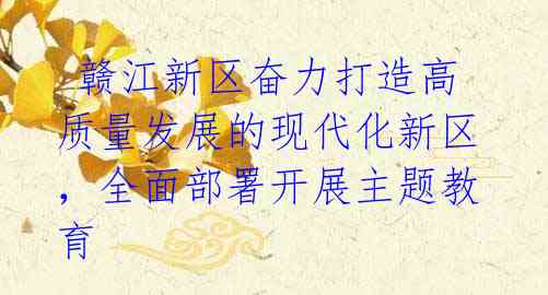 赣江新区奋力打造高质量发展的现代化新区,全面部署开展主题教育