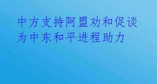 中方支持阿盟劝和促谈 为中东和平进程助力
