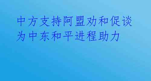  中方支持阿盟劝和促谈 为中东和平进程助力 