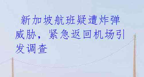 新加坡航班疑遭炸弹威胁,紧急返回机场引发调查