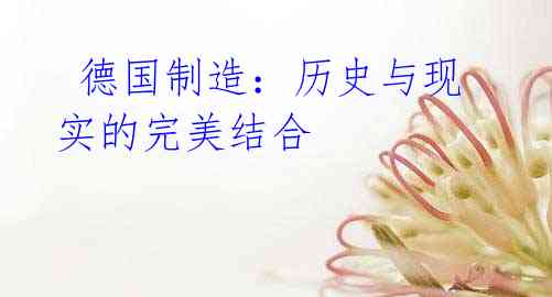  德国制造：历史与现实的完美结合