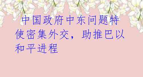  中国政府中东问题特使密集外交，助推巴以和平进程