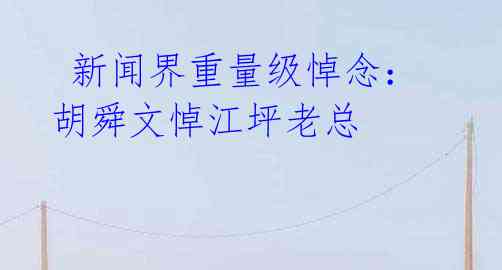  新闻界重量级悼念：胡舜文悼江坪老总