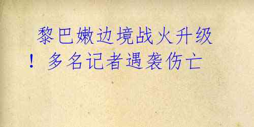  黎巴嫩边境战火升级！多名记者遇袭伤亡