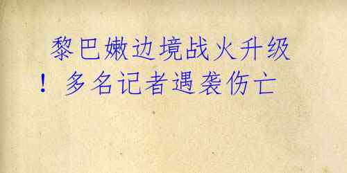  黎巴嫩边境战火升级！多名记者遇袭伤亡 