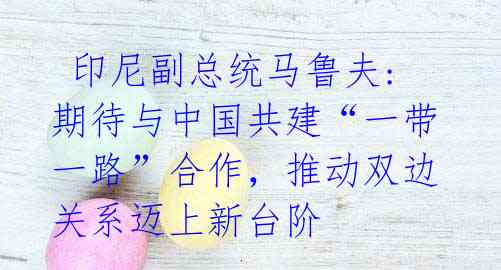 印尼副总统马鲁夫: 期待与中国共建“一带一路”合作,推动双边关系迈上新台阶