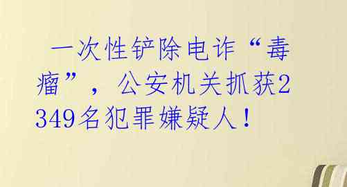  一次性铲除电诈“毒瘤”，公安机关抓获2349名犯罪嫌疑人！ 