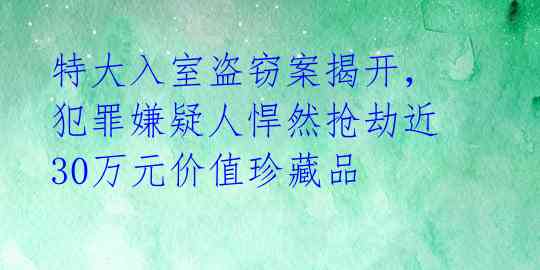 特大入室盗窃案揭开,犯罪嫌疑人悍然抢劫近30万元价值珍藏品