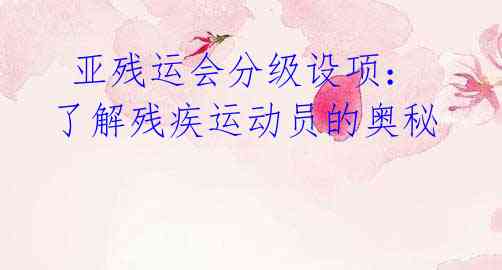 亚残运会分级设项:了解残疾运动员的奥秘