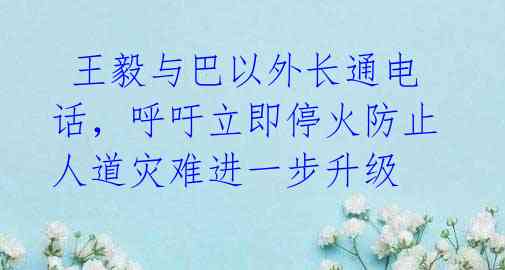 王毅与巴以外长通电话,呼吁立即停火防止人道灾难进一步升级