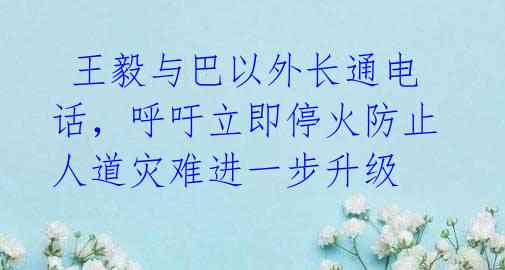  王毅与巴以外长通电话，呼吁立即停火防止人道灾难进一步升级 