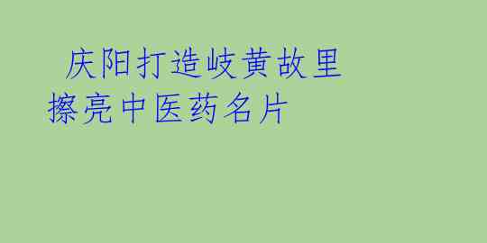  庆阳打造岐黄故里 擦亮中医药名片