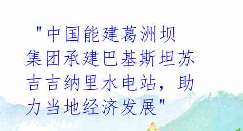  "中国能建葛洲坝集团承建巴基斯坦苏吉吉纳里水电站，助力当地经济发展" 