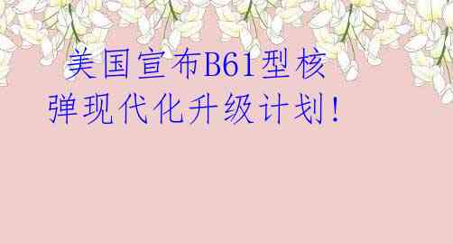 美国宣布B61型核弹现代化升级计划!