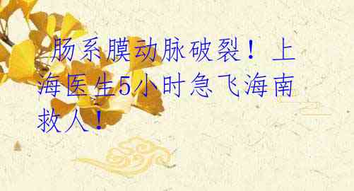 肠系膜动脉破裂!上海医生5小时急飞海南救人!