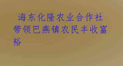  海东化隆农业合作社带领巴燕镇农民丰收富裕 