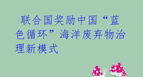 联合国奖励中国“蓝色循环”海洋废弃物治理新模式