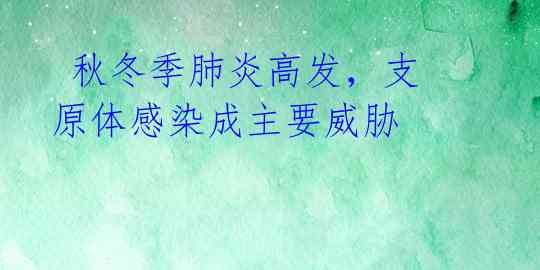  秋冬季肺炎高发，支原体感染成主要威胁 