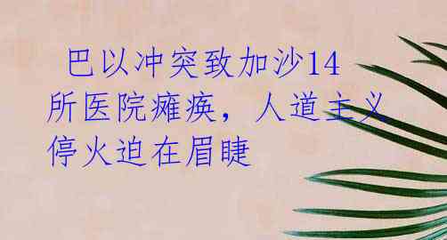 巴以冲突致加沙14所医院瘫痪,人道主义停火迫在眉睫