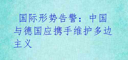 国际形势告警:中国与德国应携手维护多边主义