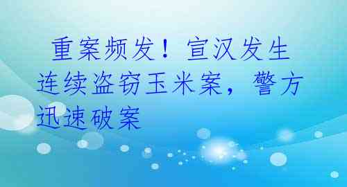  重案频发！宣汉发生连续盗窃玉米案，警方迅速破案