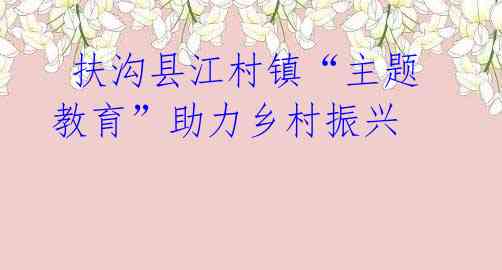 扶沟县江村镇“主题教育”助力乡村振兴