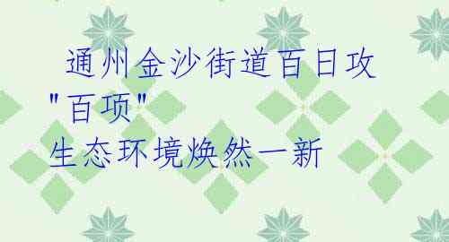  通州金沙街道百日攻"百项" 生态环境焕然一新 