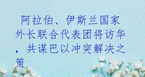 阿拉伯、伊斯兰国家外长联合代表团将访华,共谋巴以冲突解决之策