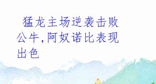 猛龙主场逆袭击败公牛,阿奴诺比表现出色