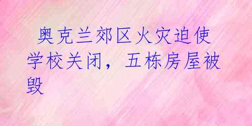 奥克兰郊区火灾迫使学校关闭,五栋房屋被毁