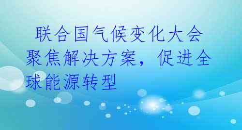  联合国气候变化大会聚焦解决方案，促进全球能源转型 