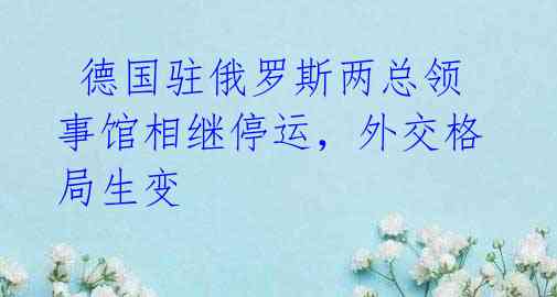德国驻俄罗斯两总领事馆相继停运,外交格局生变