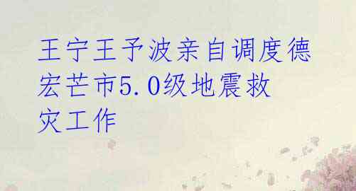 王宁王予波亲自调度德宏芒市5.0级地震救灾工作 