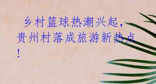 乡村篮球热潮兴起,贵州村落成旅游新热点!