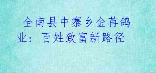 全南县中寨乡金苒鸽业: 百姓致富新路径