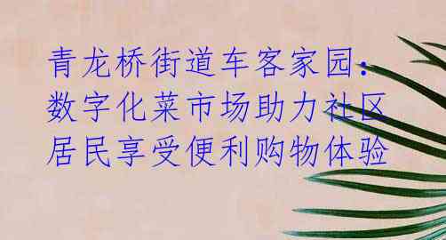 青龙桥街道车客家园：数字化菜市场助力社区居民享受便利购物体验 