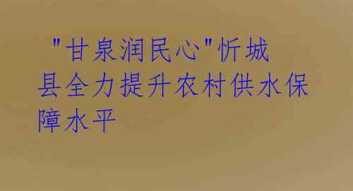 "甘泉润民心"忻城县全力提升农村供水保障水平