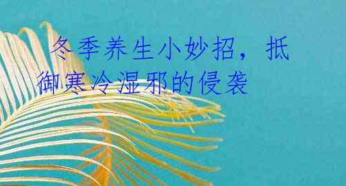 冬季养生小妙招,抵御寒冷湿邪的侵袭