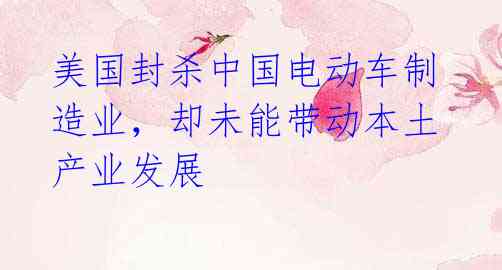 美国封杀中国电动车制造业,却未能带动本土产业发展