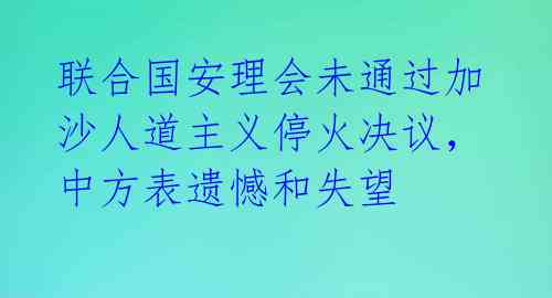 联合国安理会未通过加沙人道主义停火决议，中方表遗憾和失望 