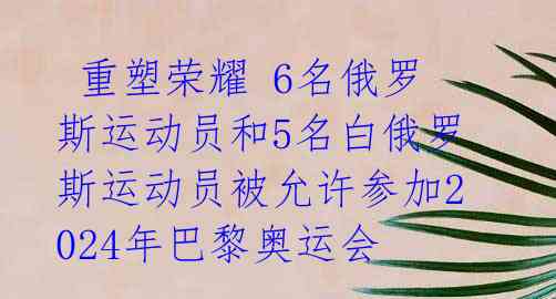  重塑荣耀 6名俄罗斯运动员和5名白俄罗斯运动员被允许参加2024年巴黎奥运会 