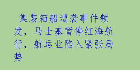  集装箱船遭袭事件频发，马士基暂停红海航行，航运业陷入紧张局势 