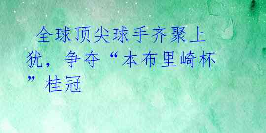 全球顶尖球手齐聚上犹，争夺“本布里崎杯”桂冠