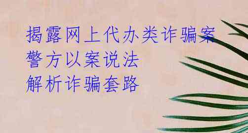  揭露网上代办类诈骗案  警方以案说法 解析诈骗套路 