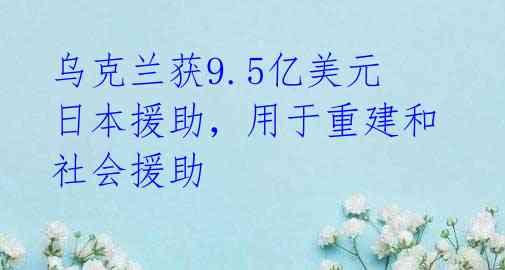 乌克兰获9.5亿美元日本援助，用于重建和社会援助 