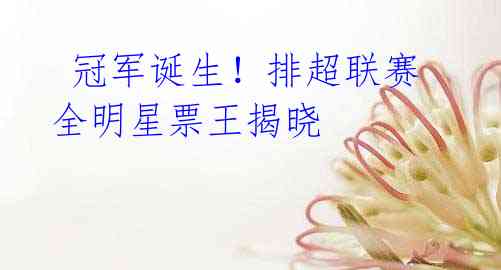 冠军诞生!排超联赛全明星票王揭晓