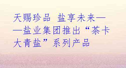 天赐珍品 盐享未来——盐业集团推出“茶卡大青盐”系列产品