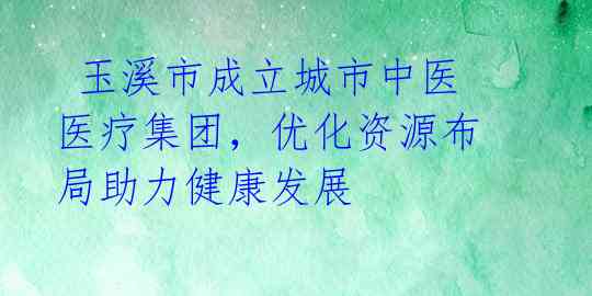 玉溪市成立城市中医医疗集团,优化资源布局助力健康发展