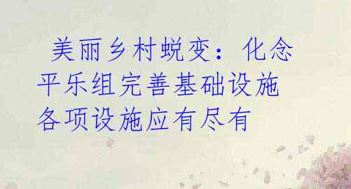 美丽乡村蜕变:化念平乐组完善基础设施 各项设施应有尽有